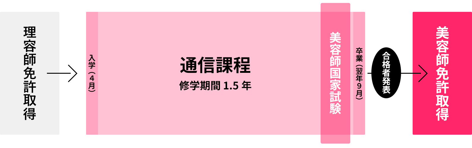 本課程における美容師免許取得までの図